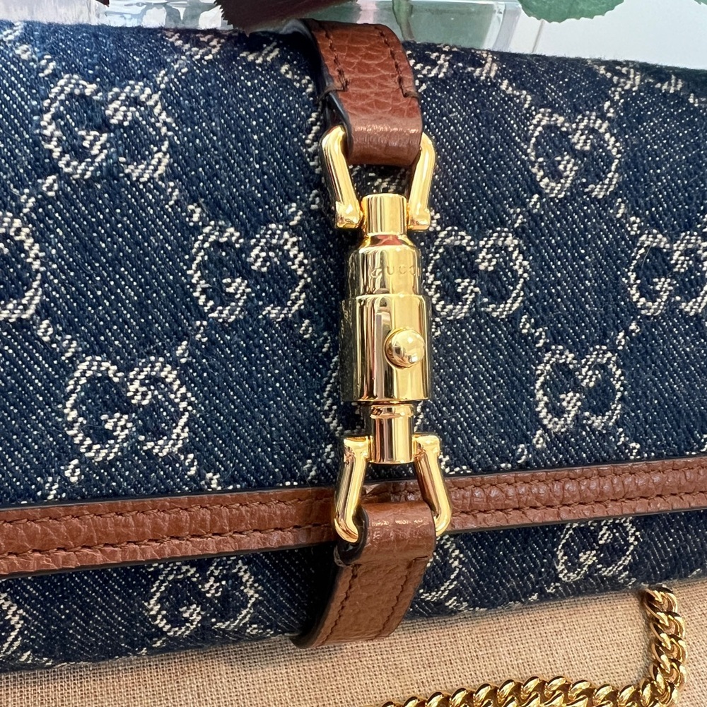 Gucci Jackie GG Monogram Wallet on Chain Blue Tea Cuir - Picture 5 of 6